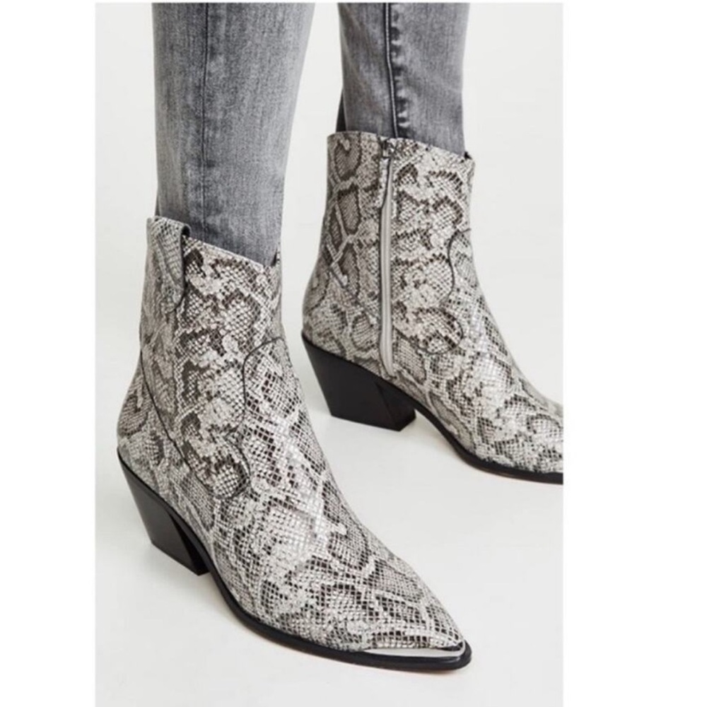 Villa Rouge Calfskin Leather Snake Print Boots.